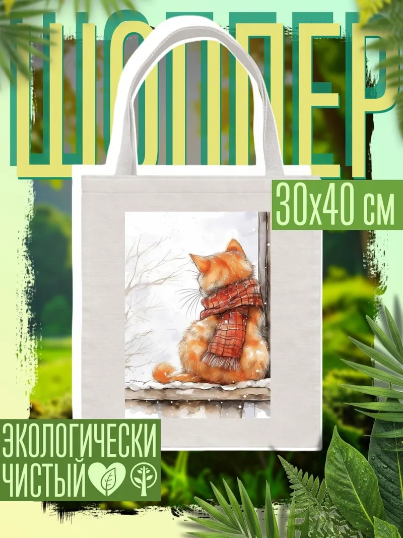 Шоппер Рыжий кот в шарфе