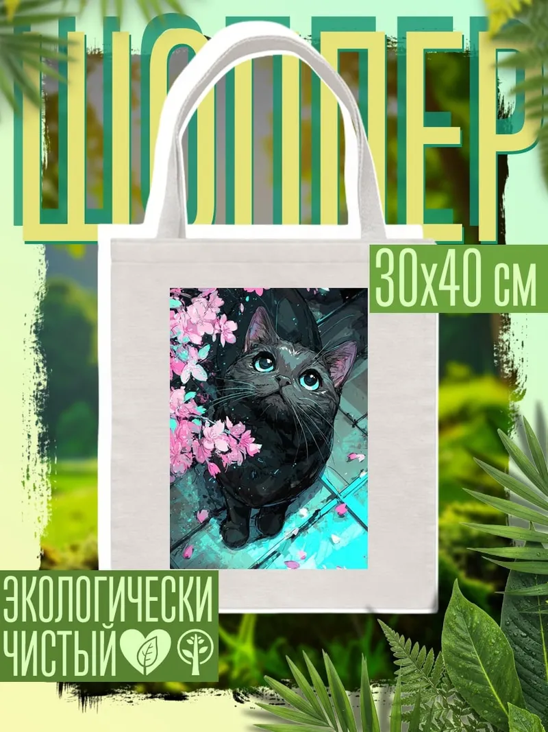 Шоппер Черный кот и сакура