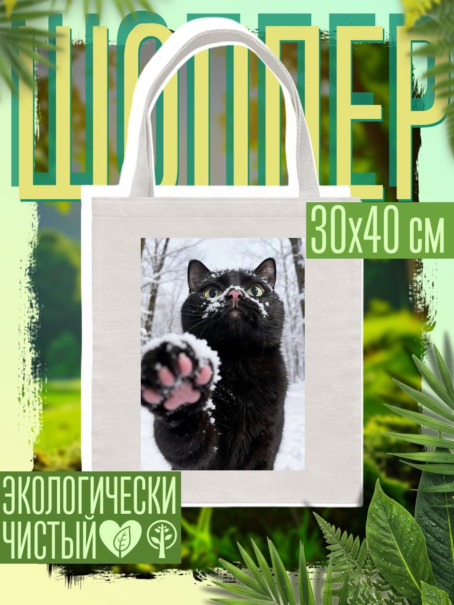Шоппер Черный кот в снегу