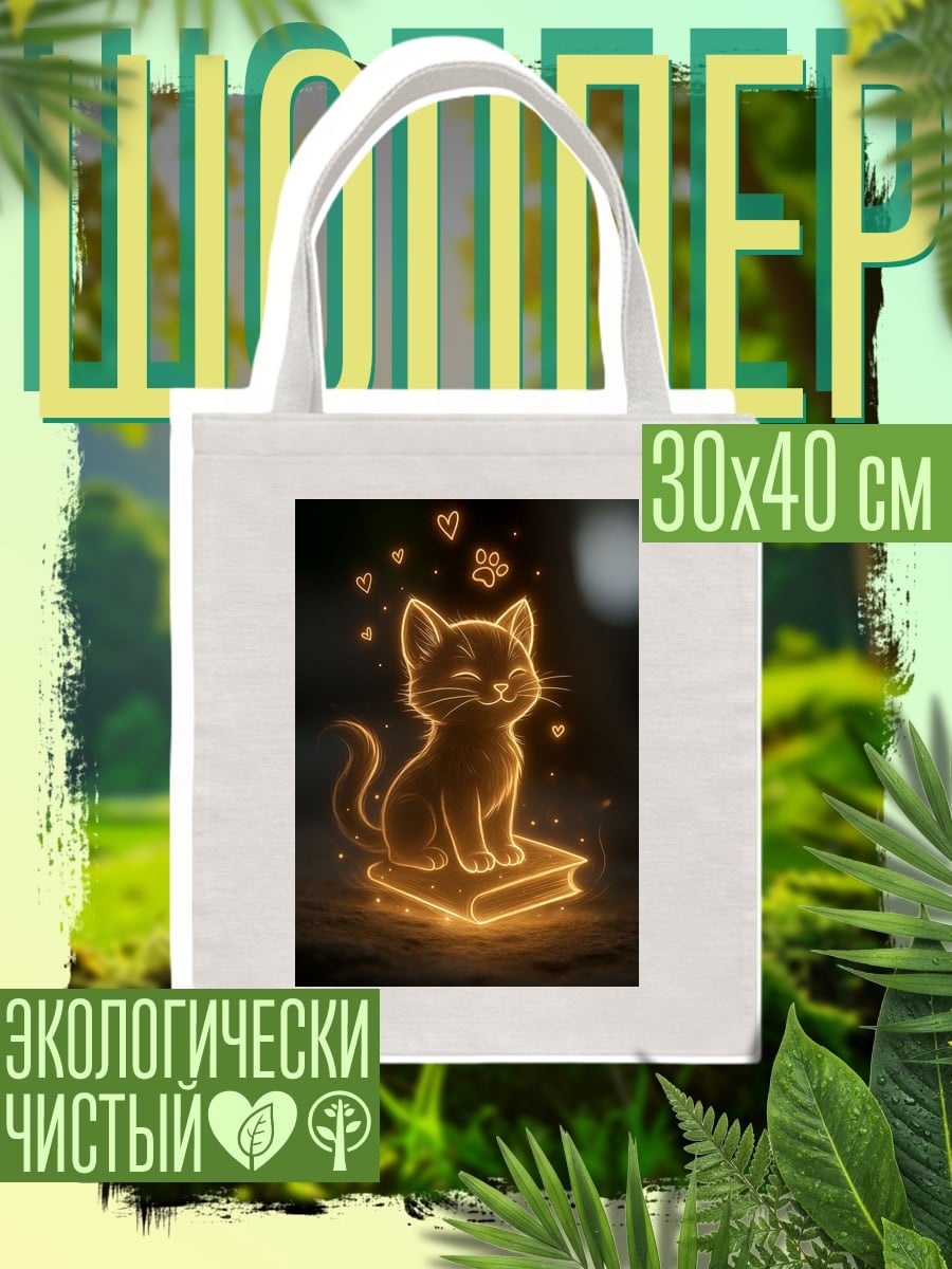Шоппер Светящийся кот на книге