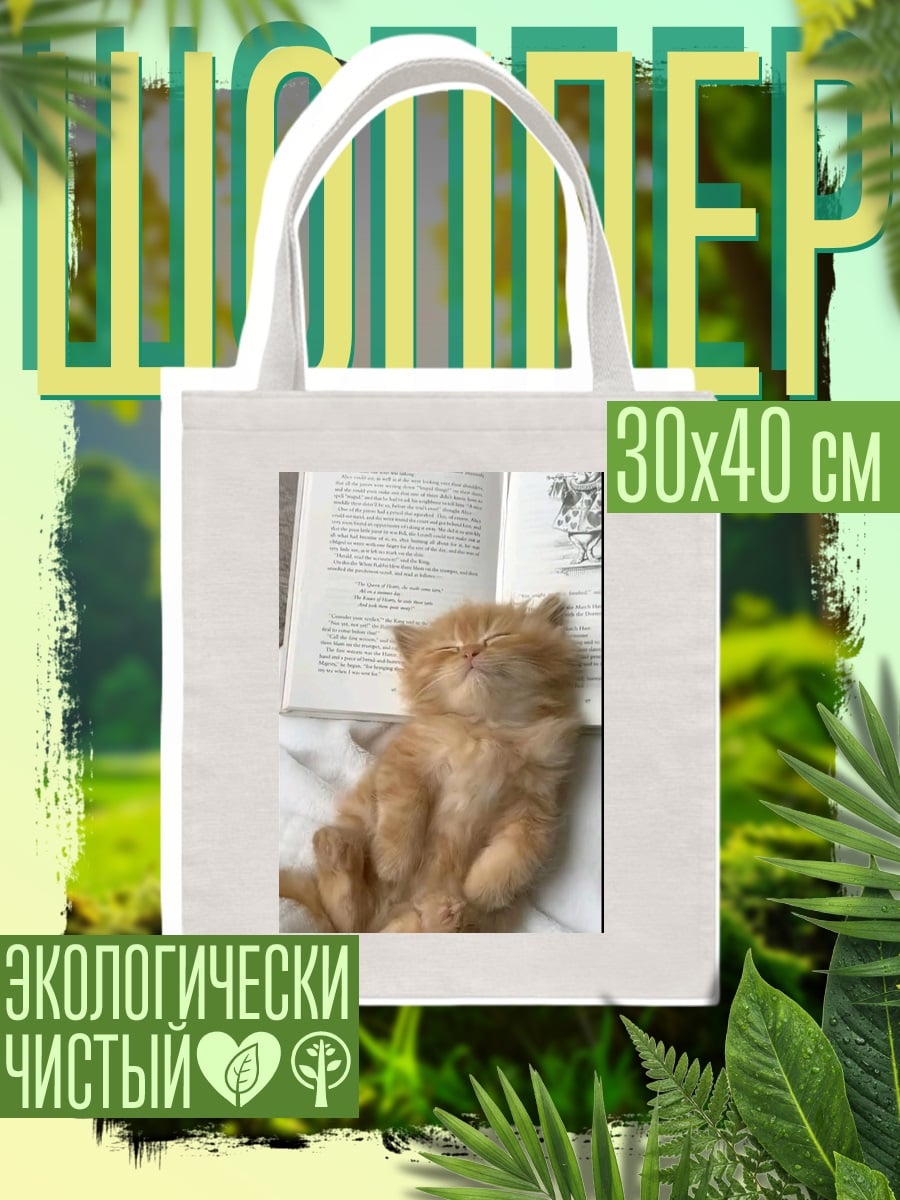 Шоппер Спящий котенок на книге