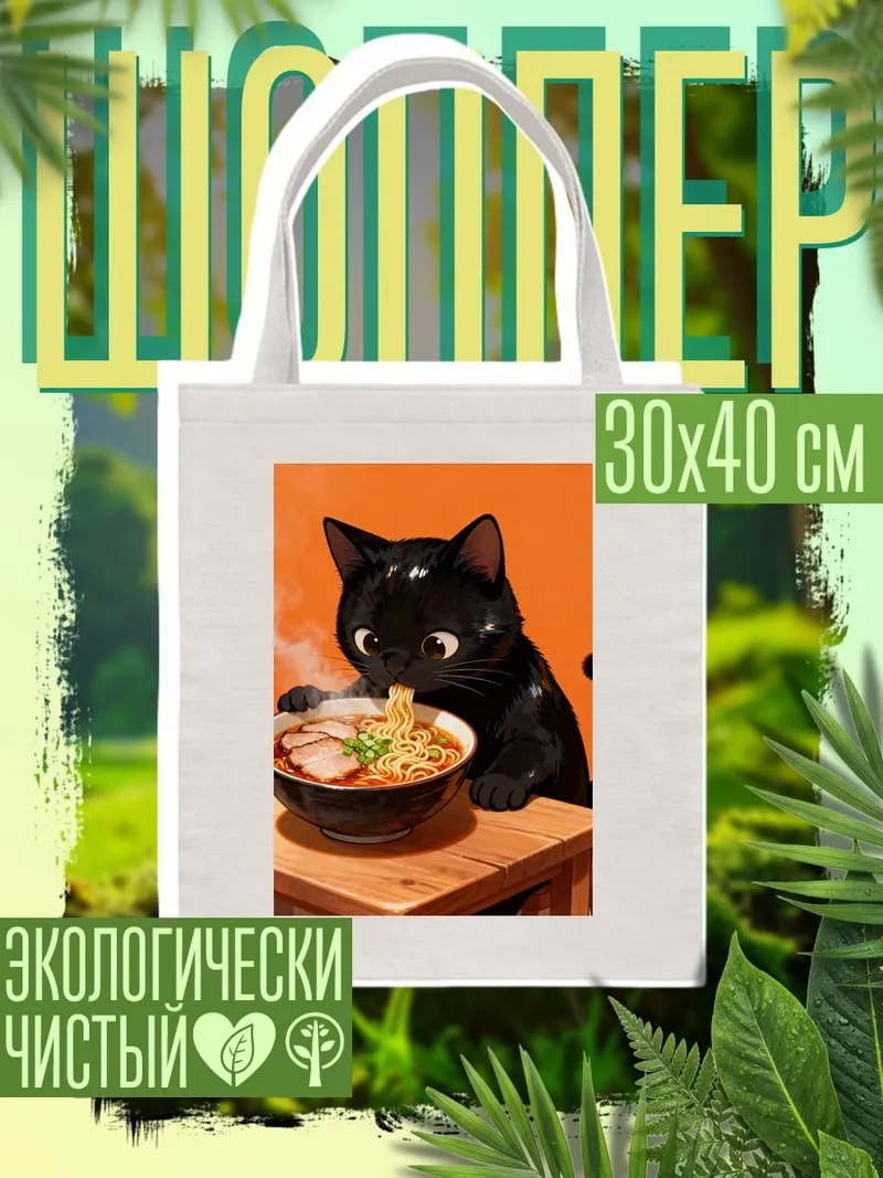 Шоппер Черный кот ест рамен