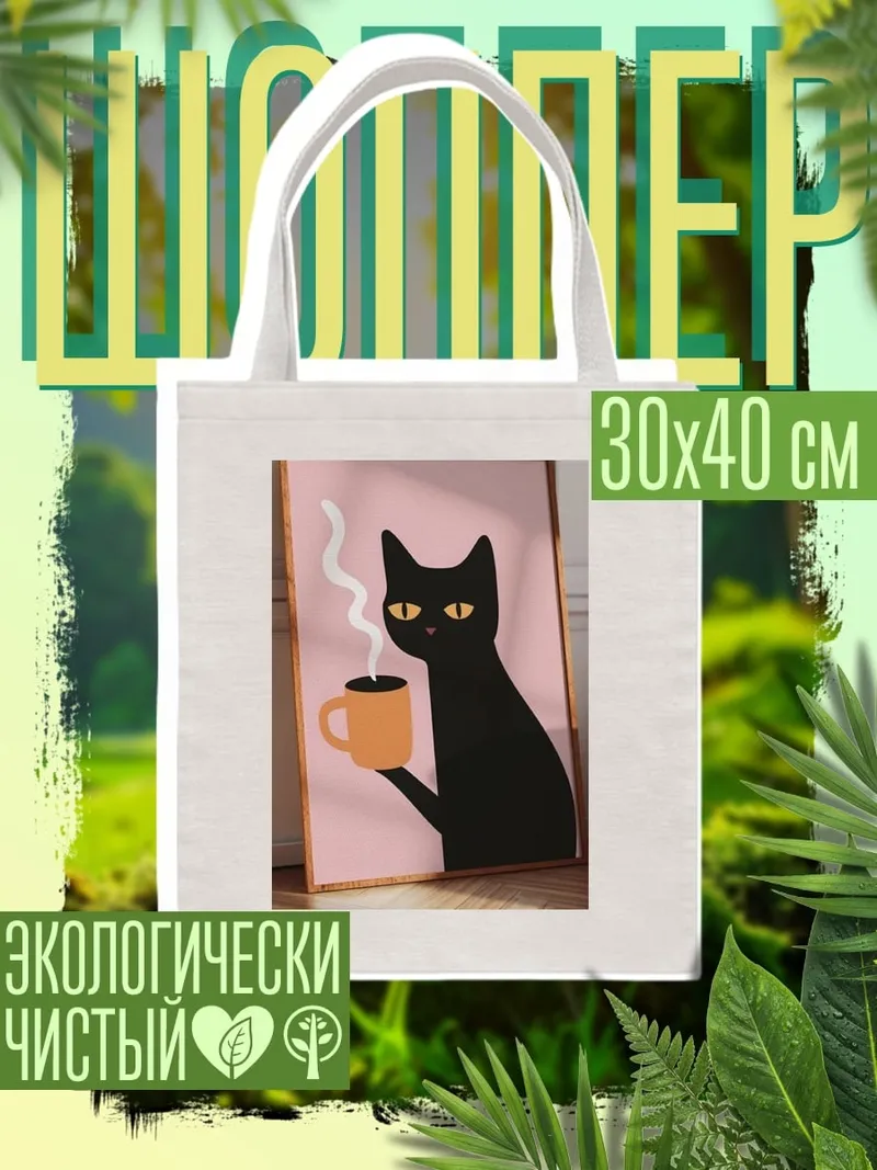 Шоппер Черный кот с кофе