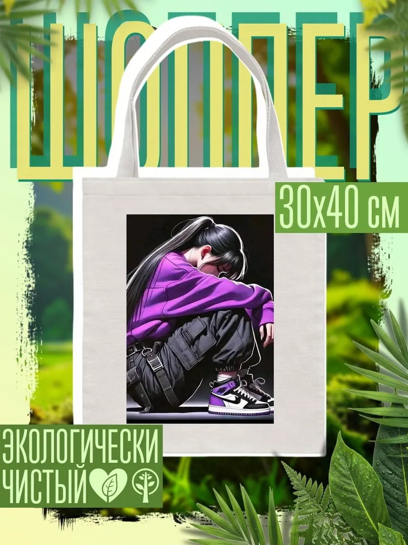 Шоппер Девушка в фиолетовом худи