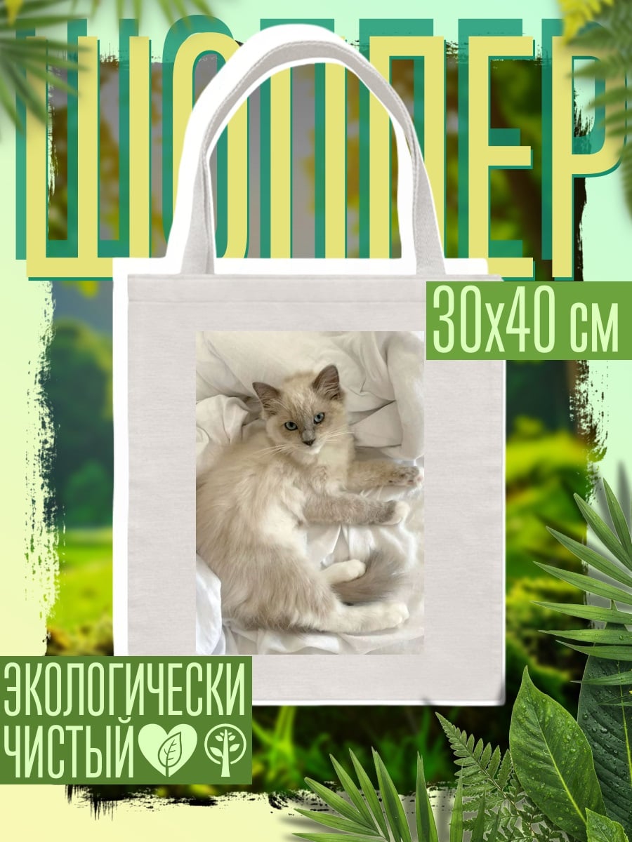 Шоппер Пушистый кот на кровати