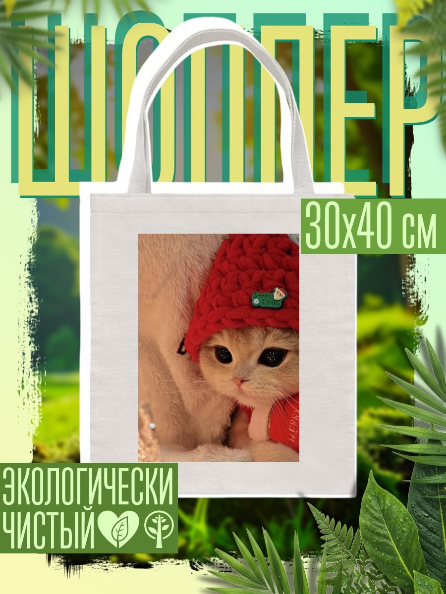 Шоппер Кот в рождественской шапке
