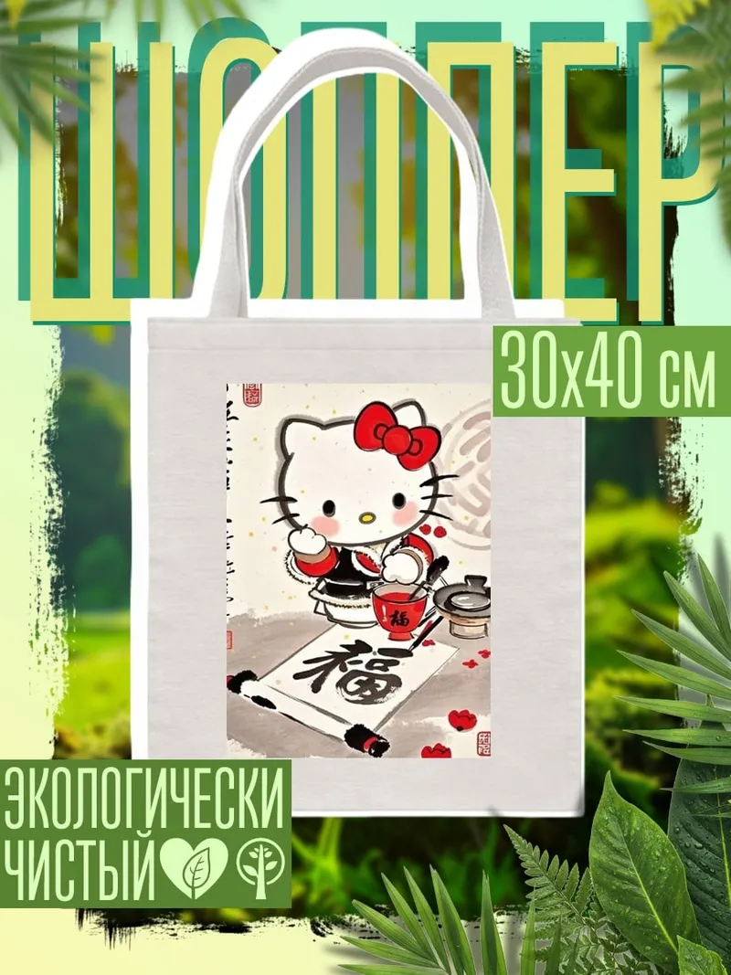 Шоппер Хелло Китти с каллиграфией
