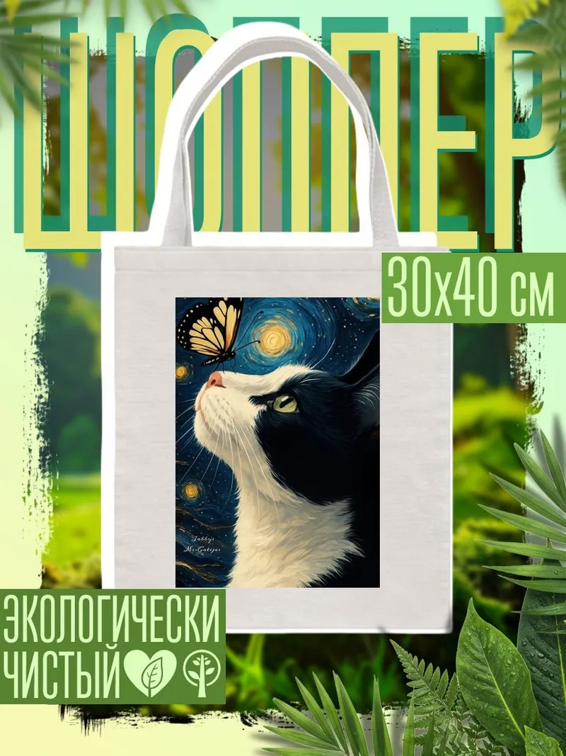 Шоппер Кот и бабочка в ночи