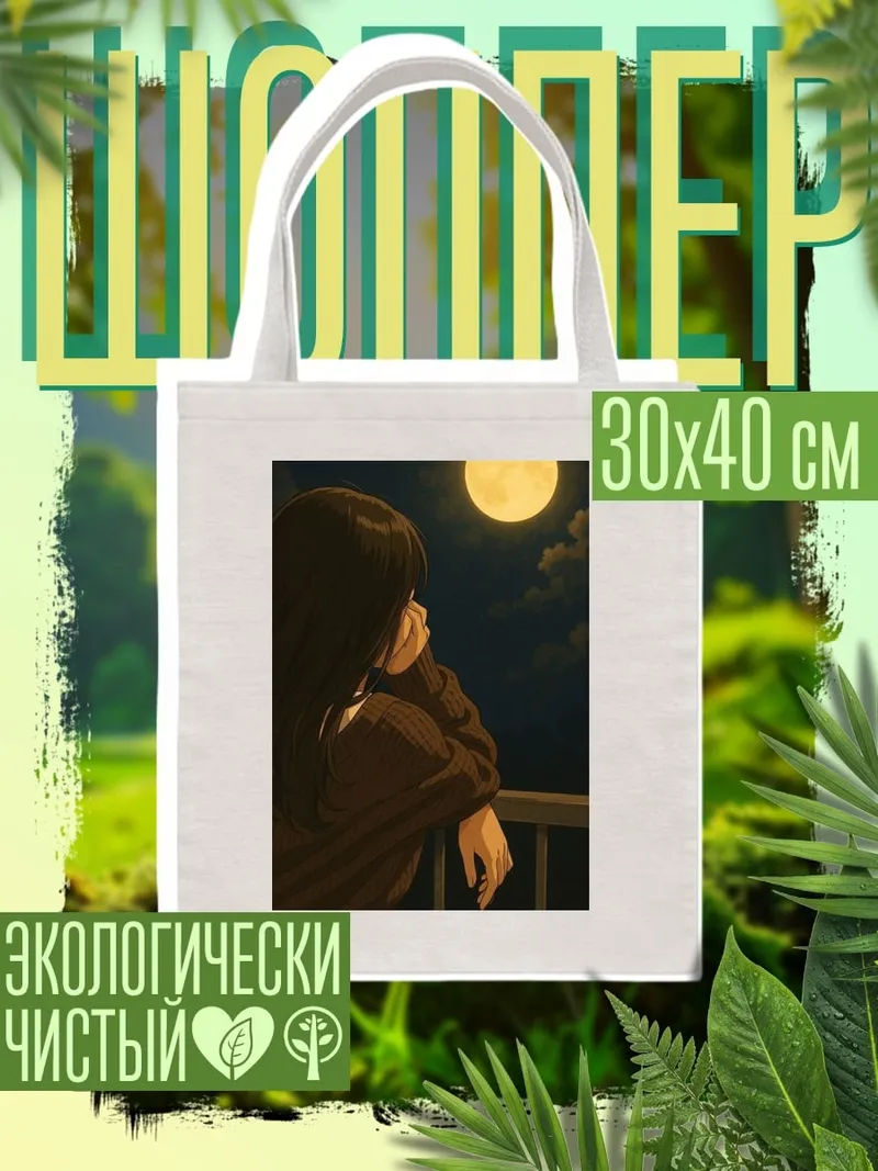 Шоппер Девушка смотрит на луну