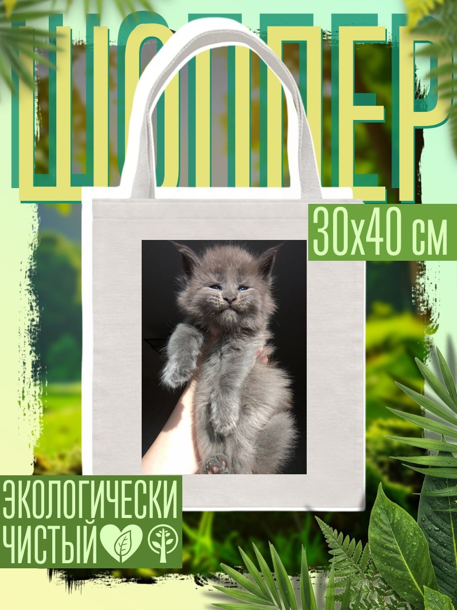 Шоппер Пушистый серый котенок