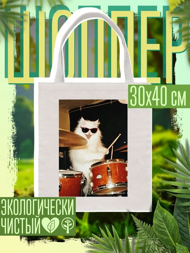 Шоппер Кот барабанщик в очках