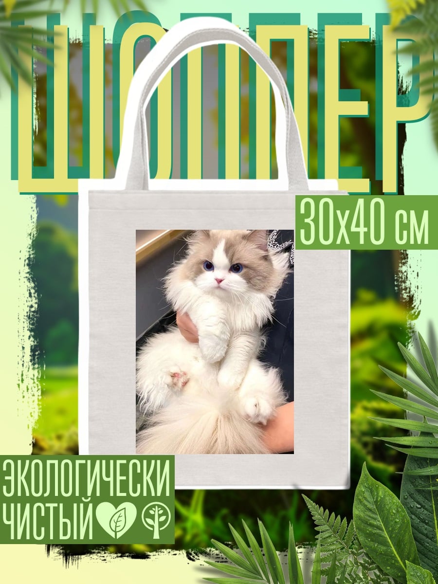 Шоппер пушистый кот синие глаза