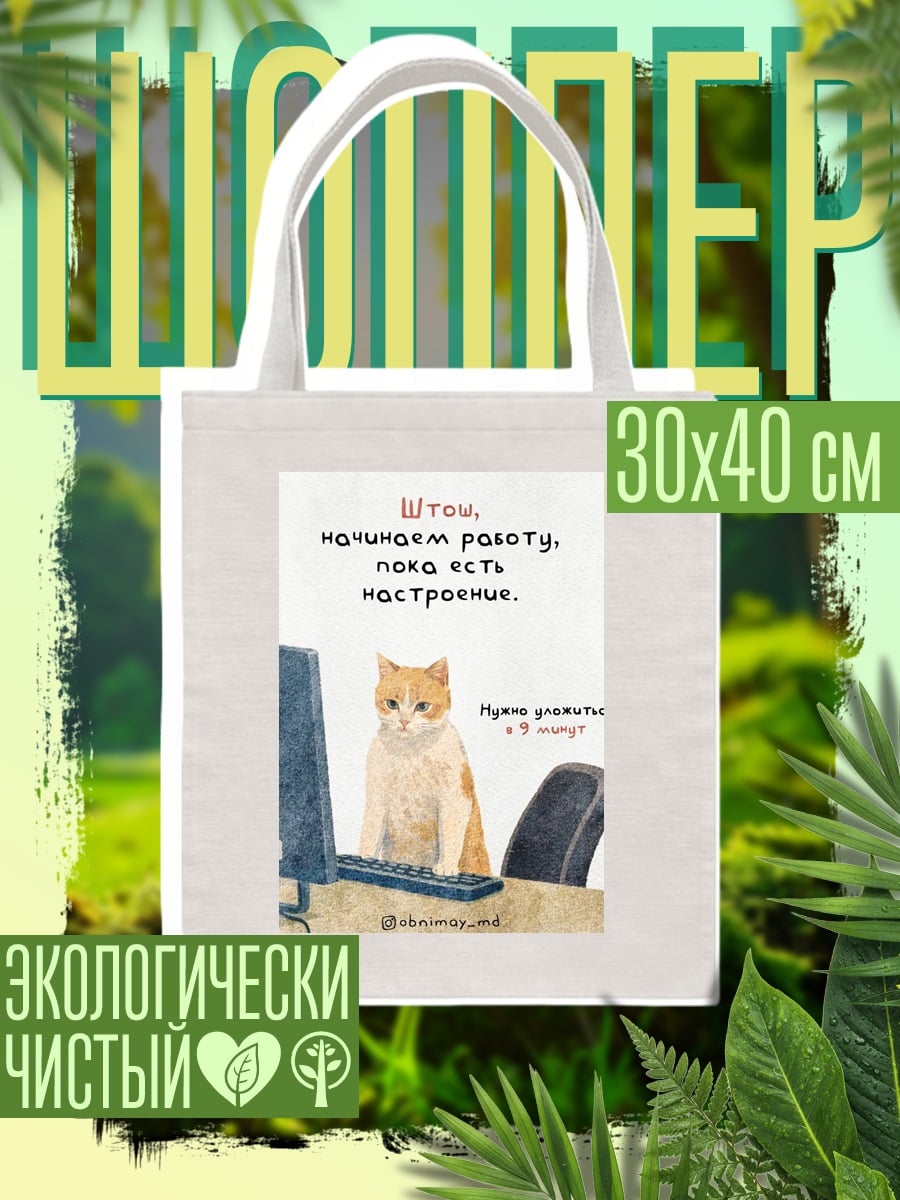 Шоппер Кот работает за компьютером