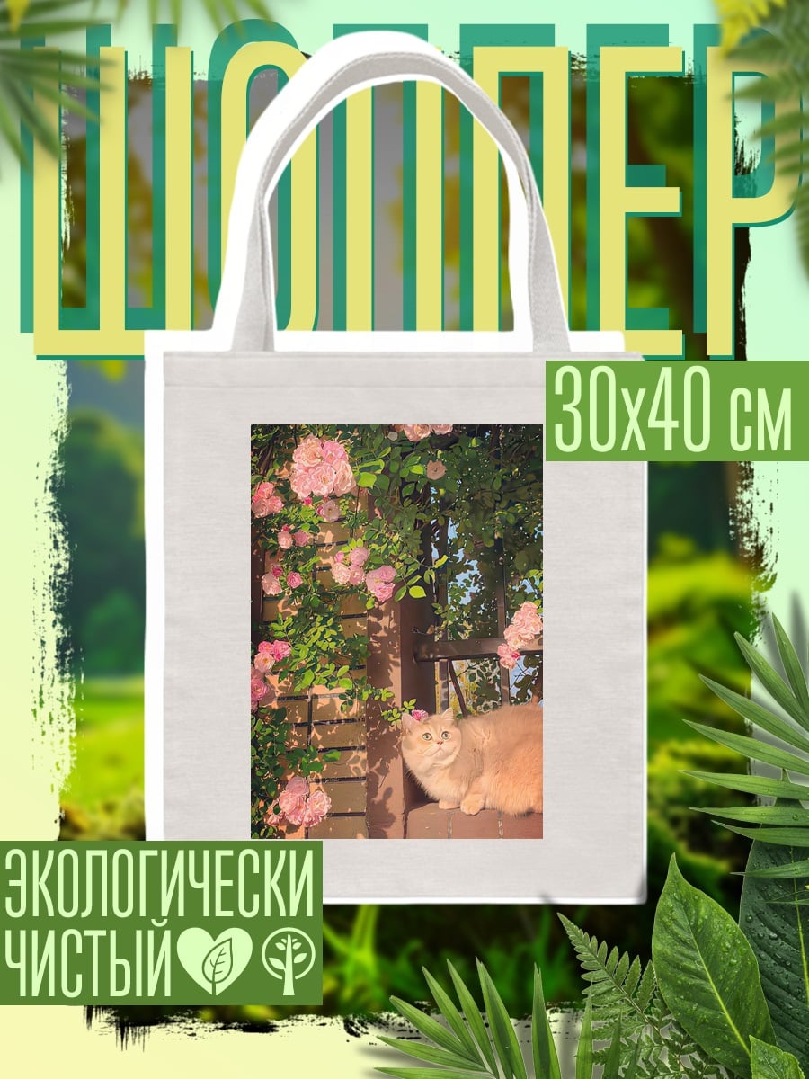 Шоппер Кот среди роз