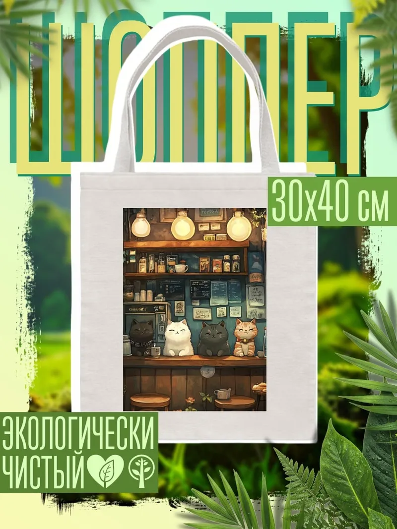 Шоппер Коты в кафе
