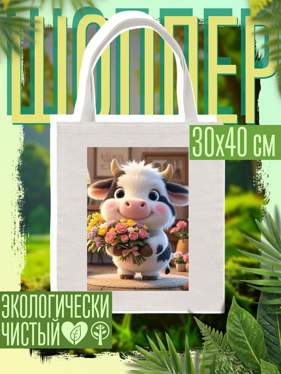 Шоппер Милая коровка с цветами
