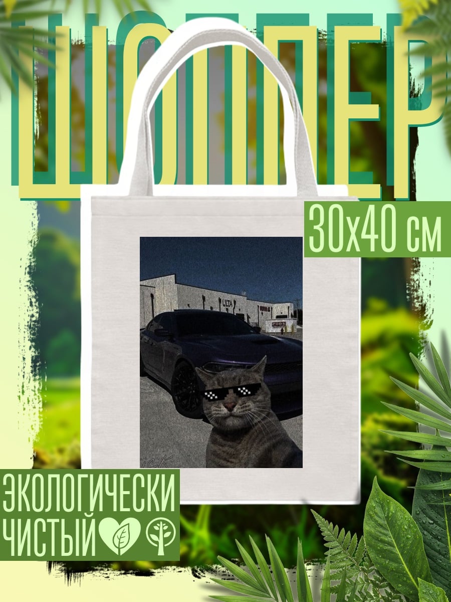 Шоппер Кот в очках и машине