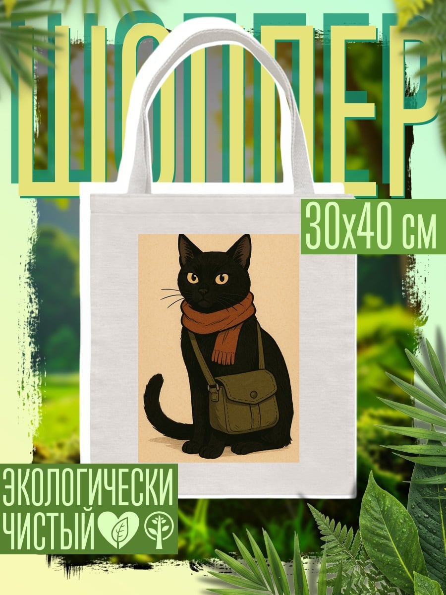 Шоппер Черный кот с сумкой