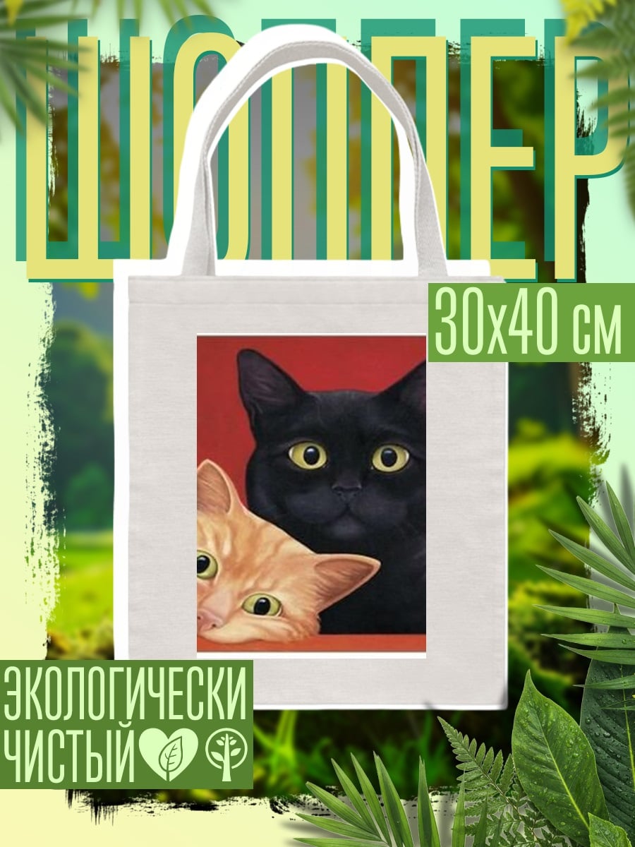 Шоппер Два кота на красном фоне