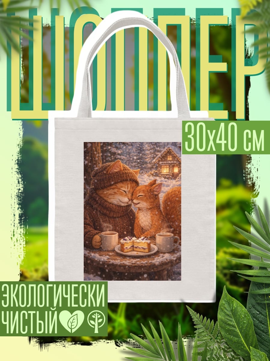Шоппер Зимний уют кота и белки