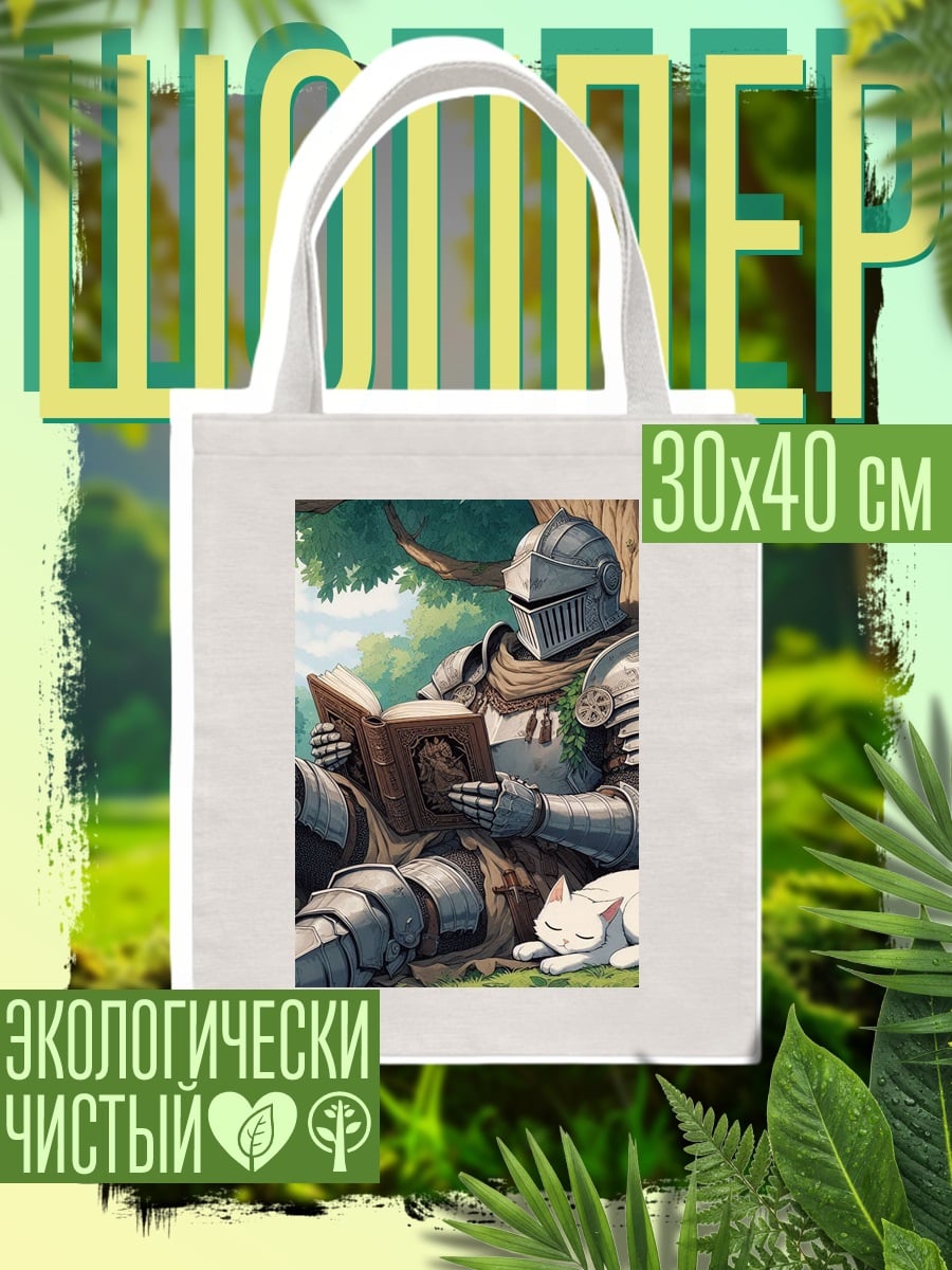 Шоппер Рыцарь читает книгу с котом