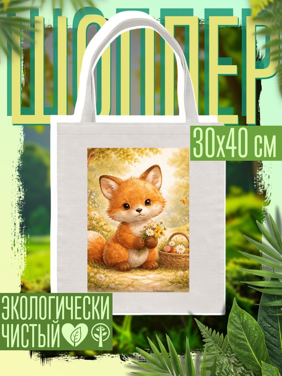 Шоппер Лисенок с цветами