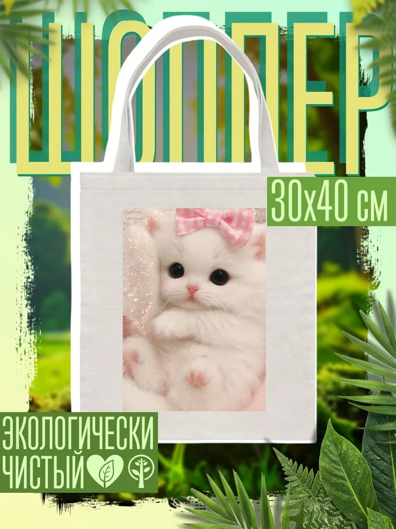 Шоппер Белый котенок с бантом