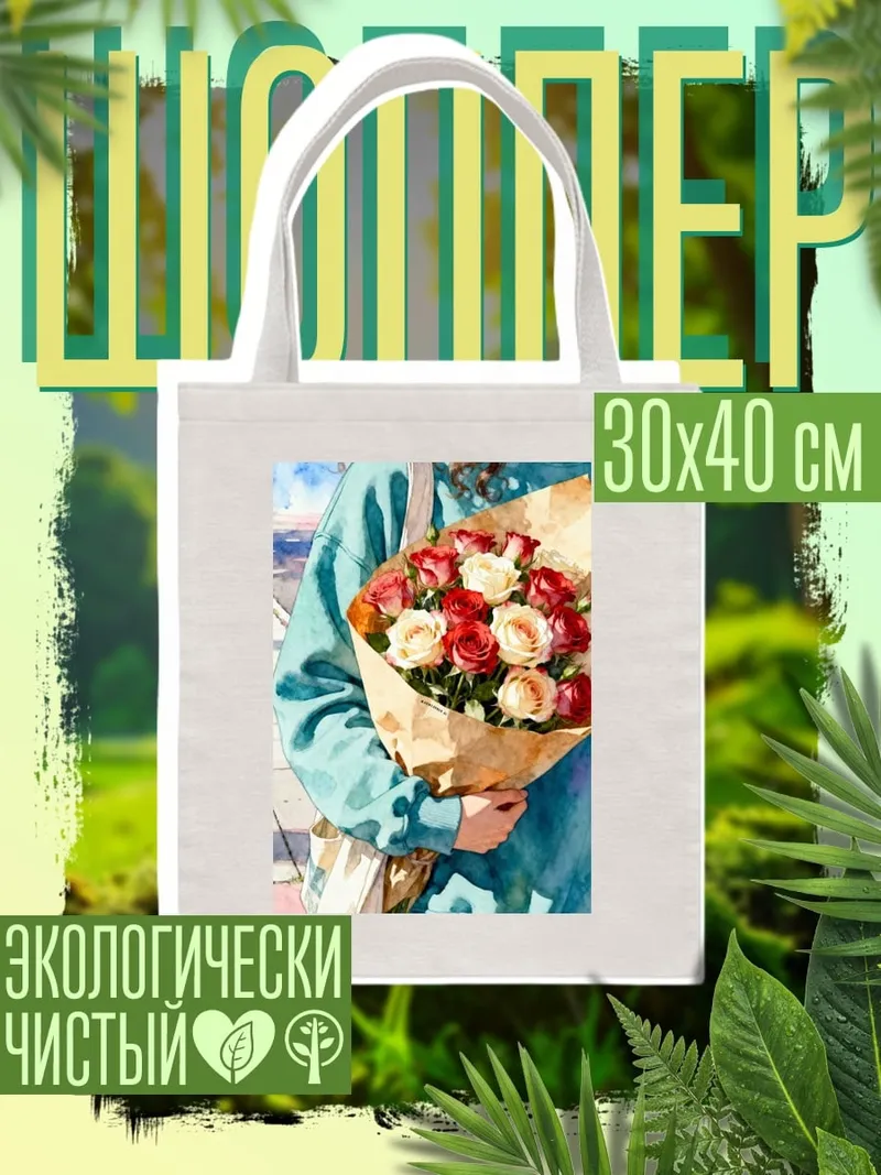 Шоппер Девушка с букетом роз