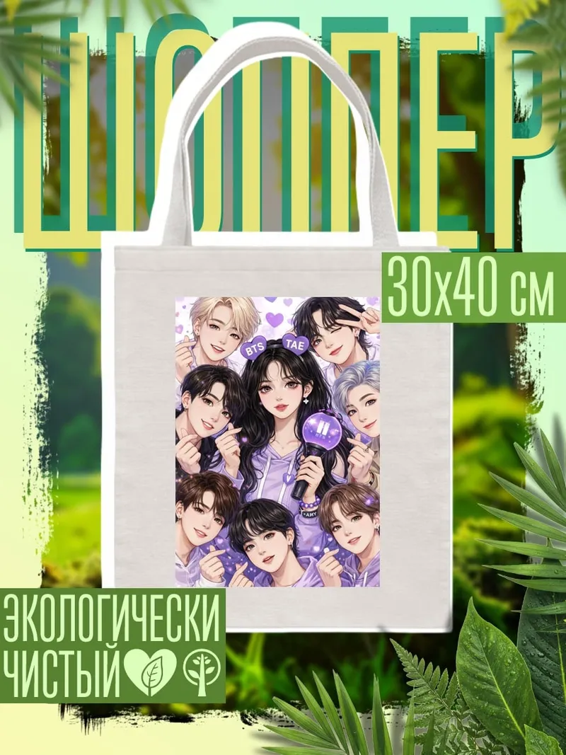 Шоппер BTS фиолетовые сердца