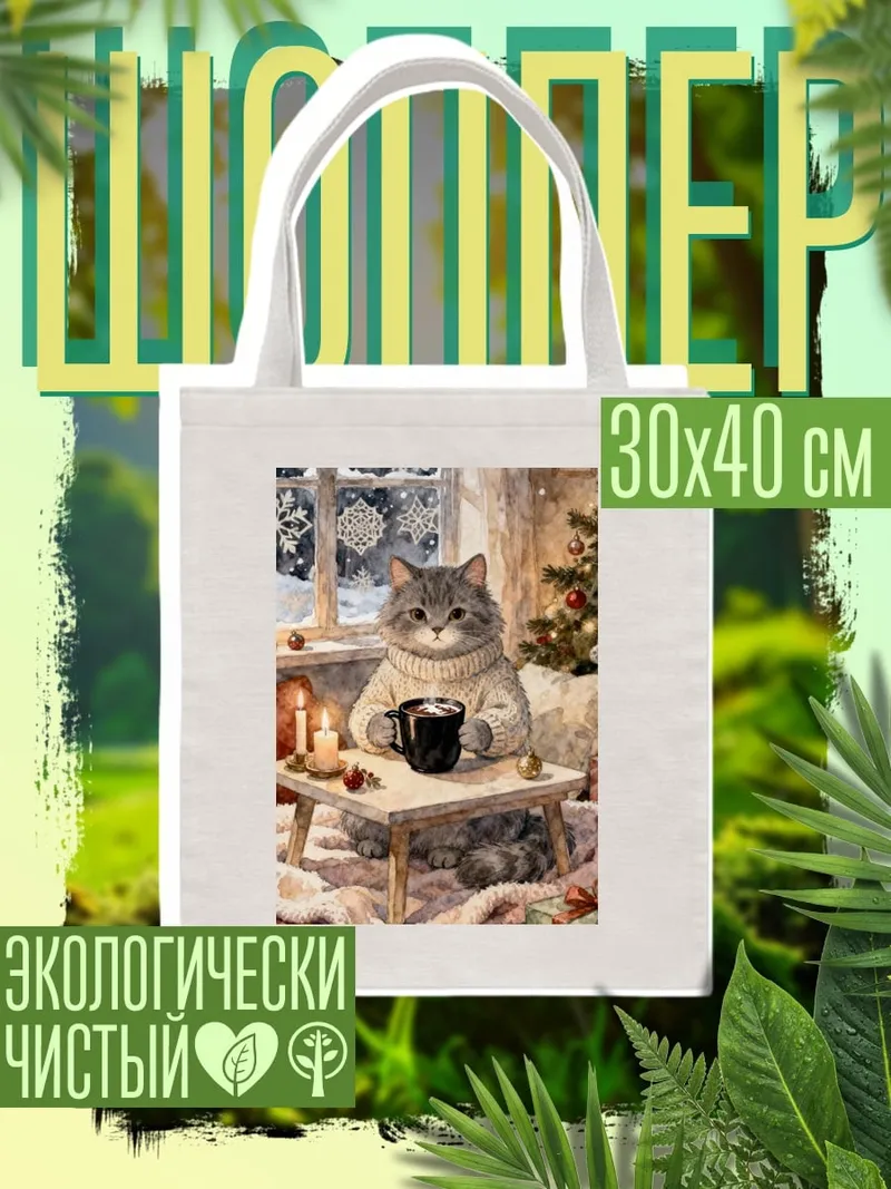 Шоппер Кошка с кофе