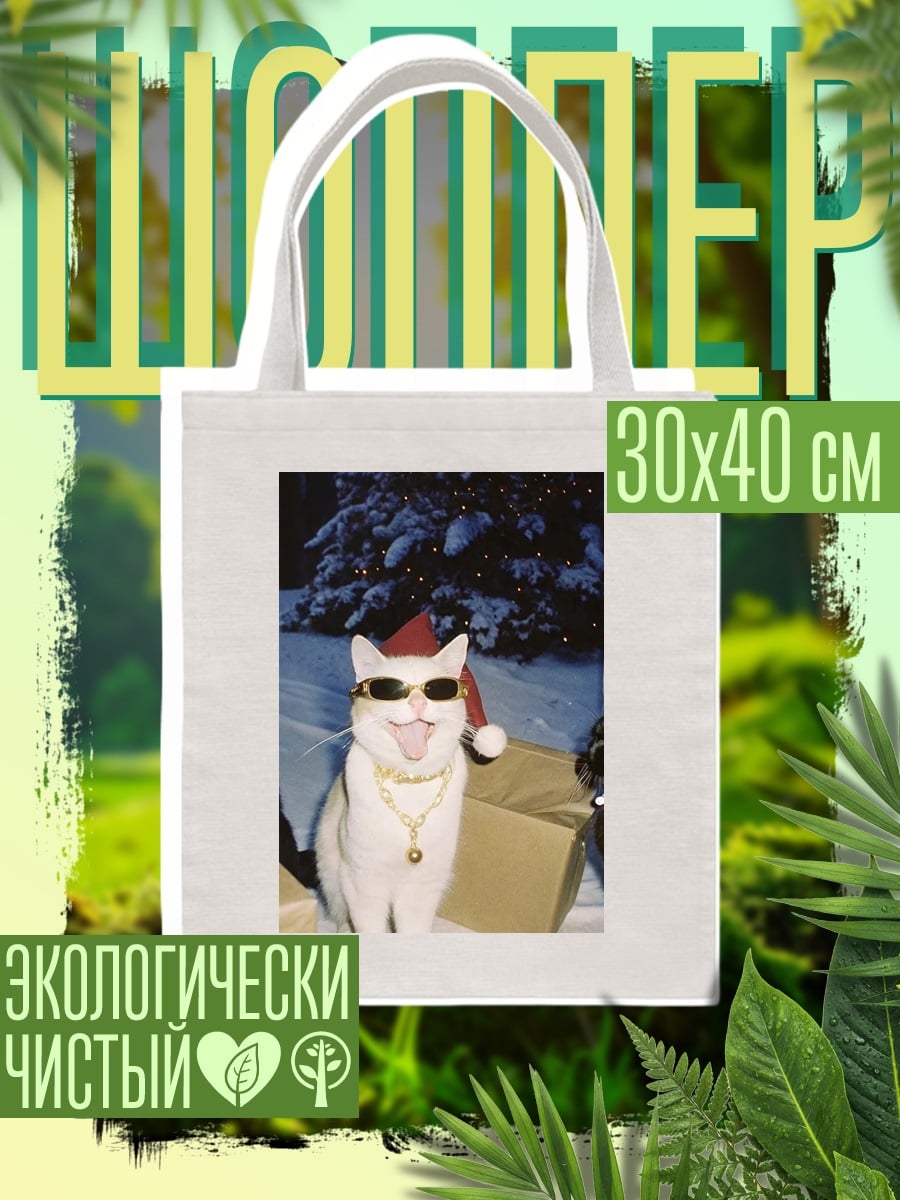 Шоппер Кот в очках и шапке