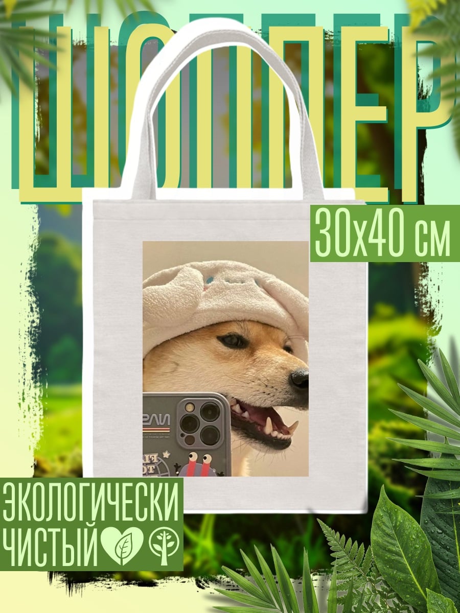 Шоппер Шиба ину в шапке
