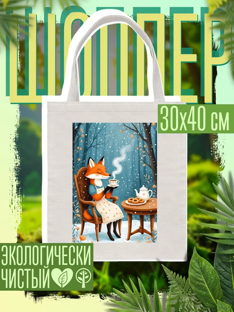 Шоппер Лиса пьет чай