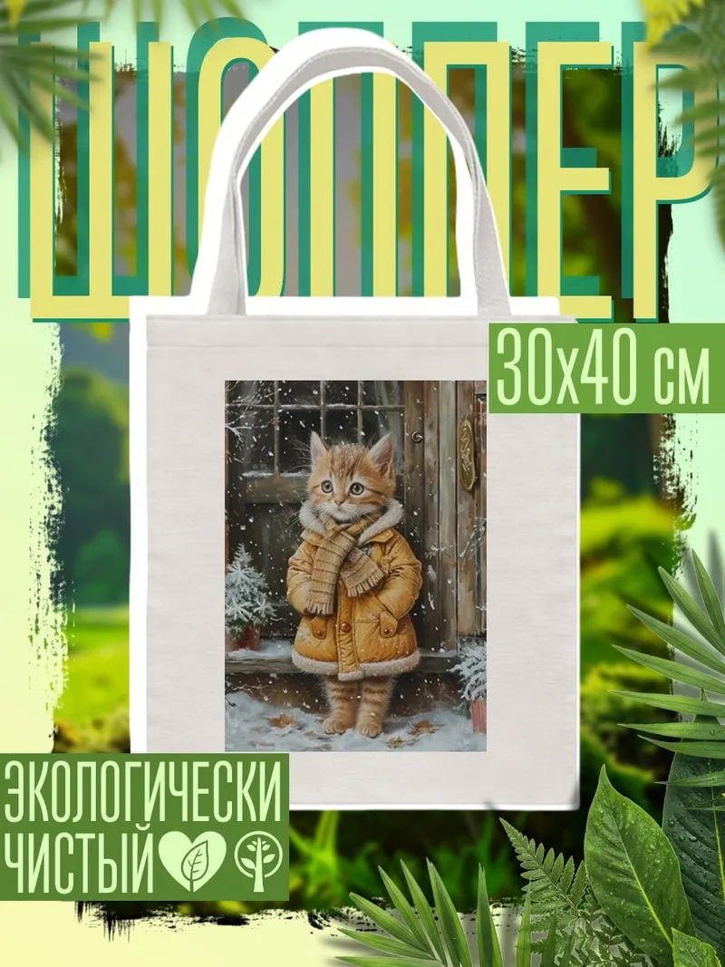 Шоппер Котёнок в зимней одежде