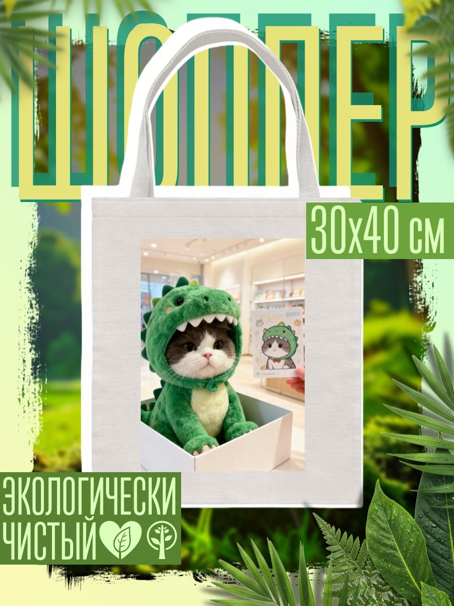 Шоппер Котик в костюме динозавра
