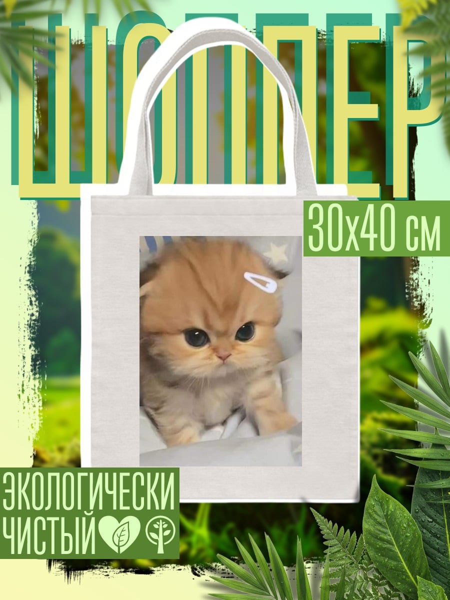 Шоппер рыжий котенок с заколкой