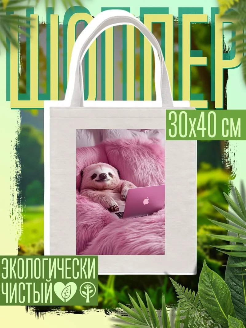 Шоппер Ленивец с ноутбуком