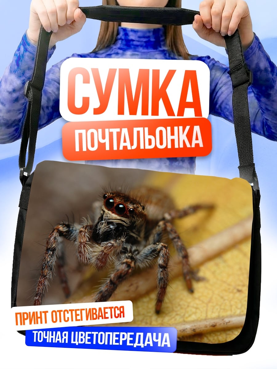 Сумка-почтальонка Паук-скакун крупным планом
