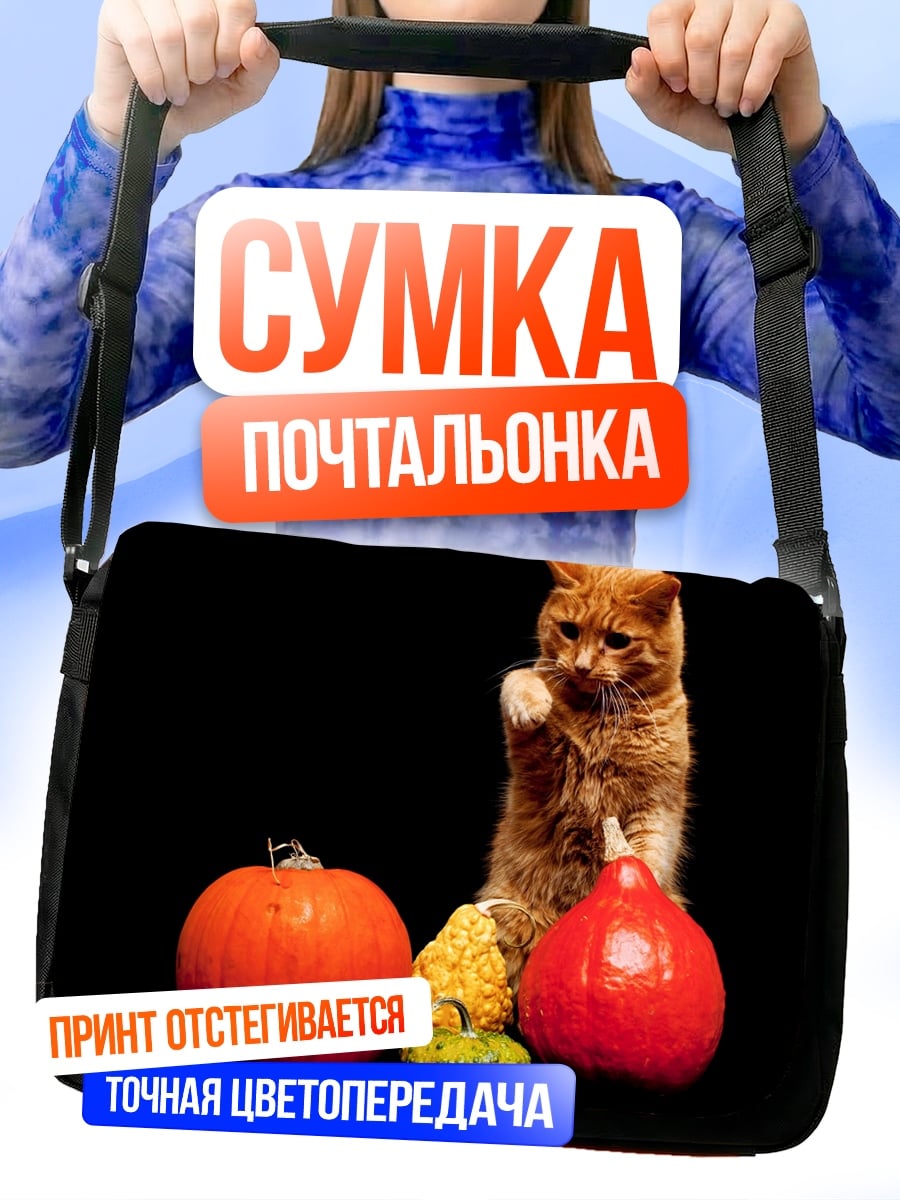 Сумка-почтальонка кот и тыквы