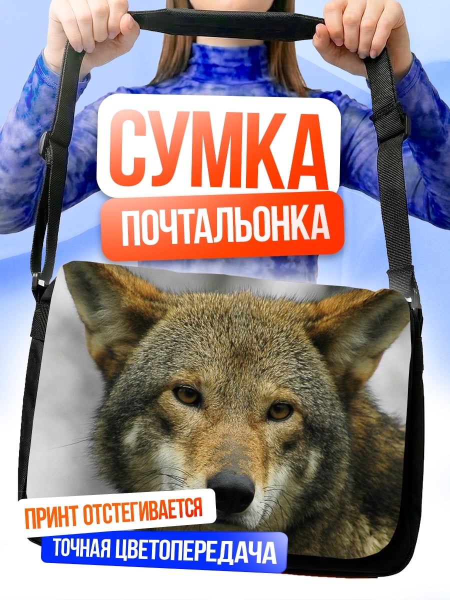 Сумка-почтальонка Крупный план волка