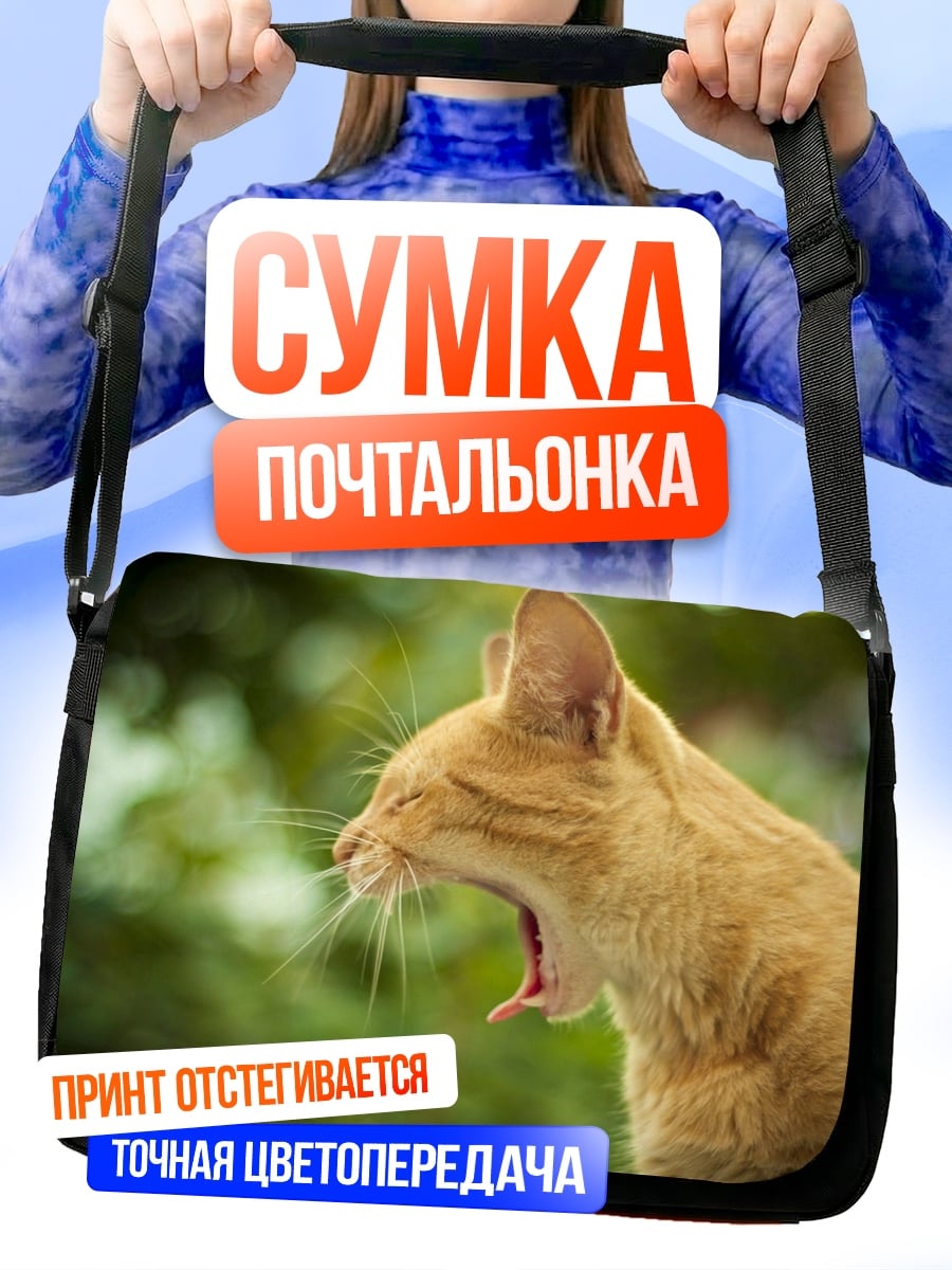Сумка-почтальонка зевающий рыжий кот