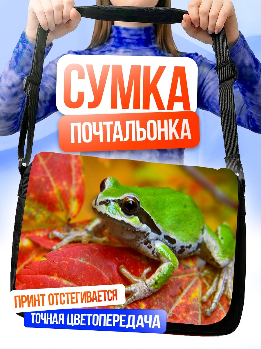 Сумка-почтальонка Зеленая лягушка на листьях