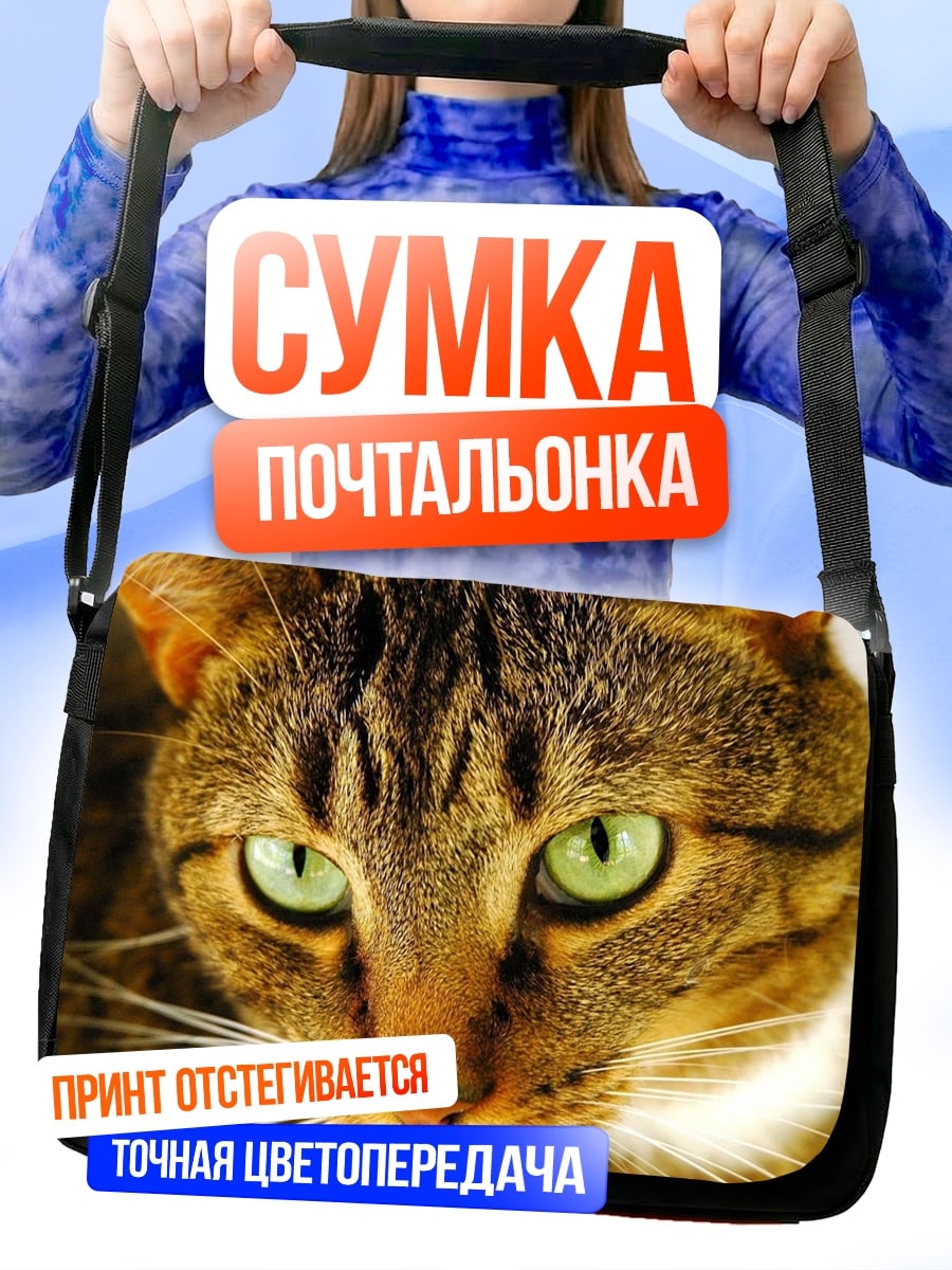 Сумка-почтальонка зеленоглазый кот