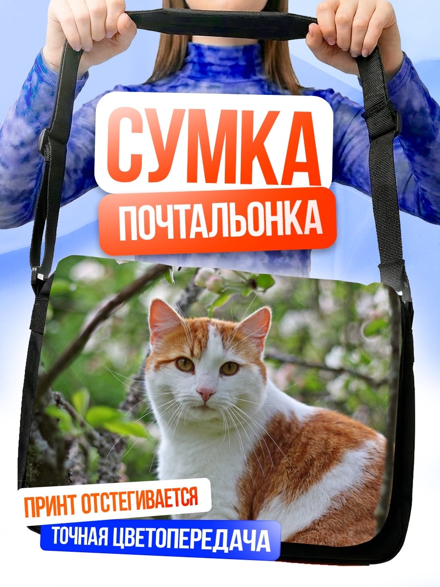Сумка-почтальонка Рыжий кот в цветах