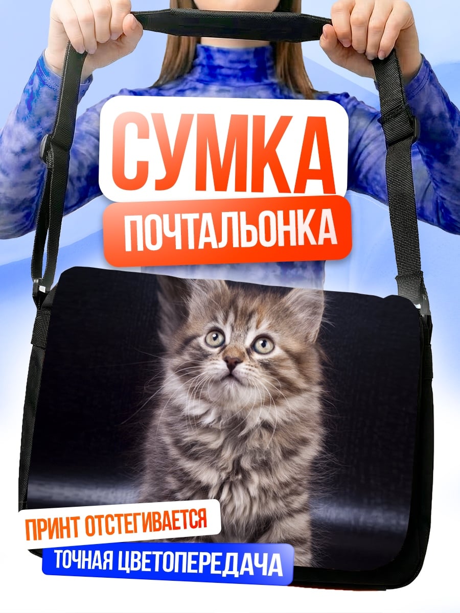 Сумка-почтальонка Пушистый котенок смотрит