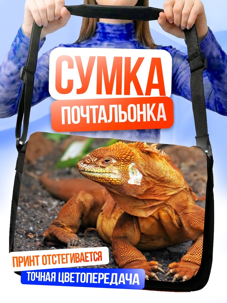 Сумка-почтальонка Оранжевая игуана на земле
