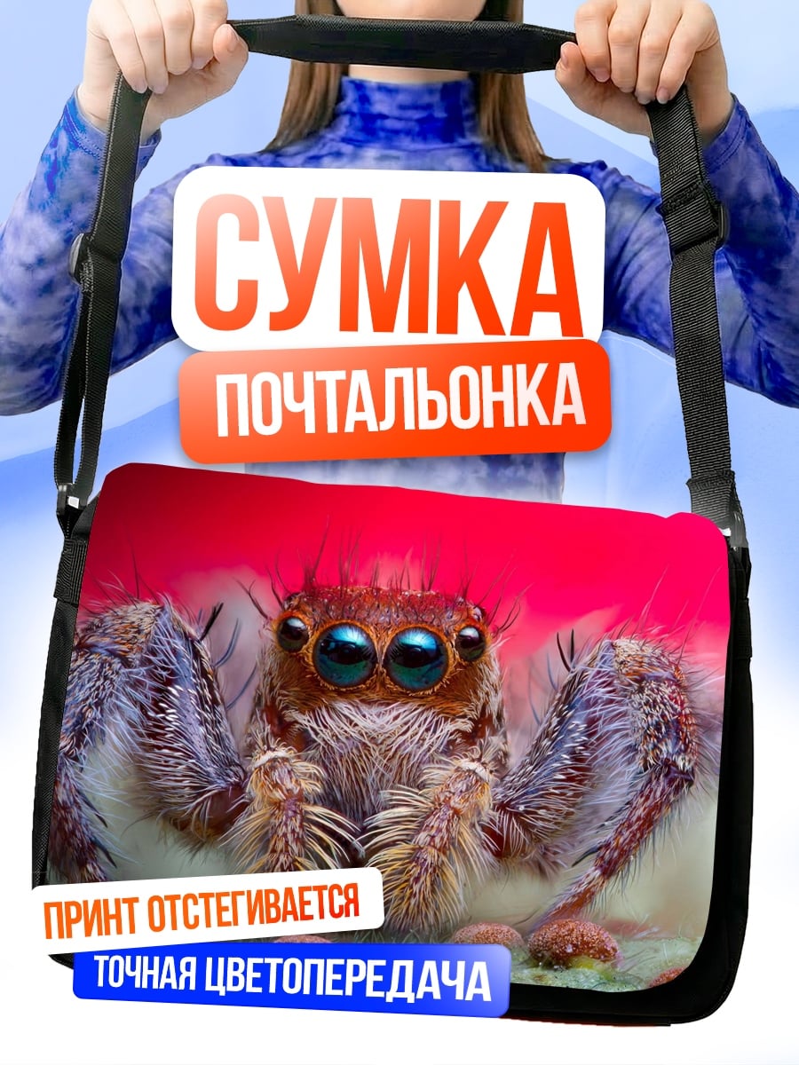 Сумка-почтальонка паук-скакун крупным планом