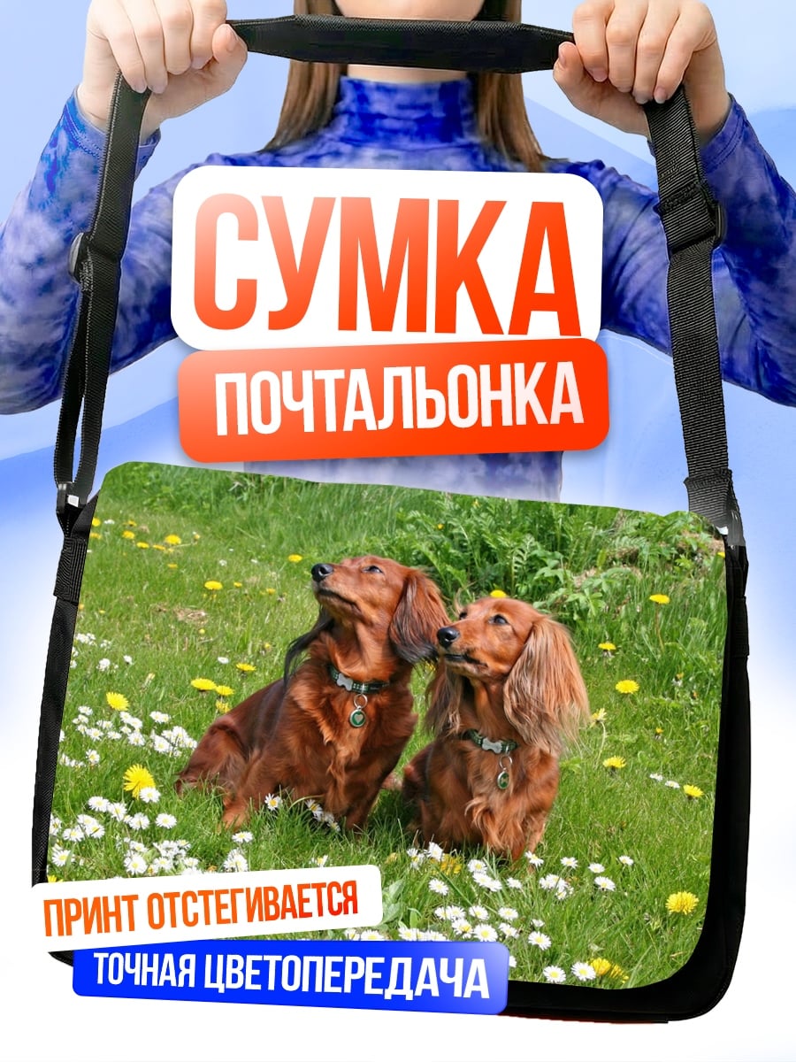 Сумка-почтальонка Таксы в цветах