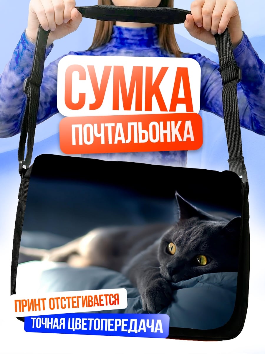 Сумка-почтальонка Серый кот