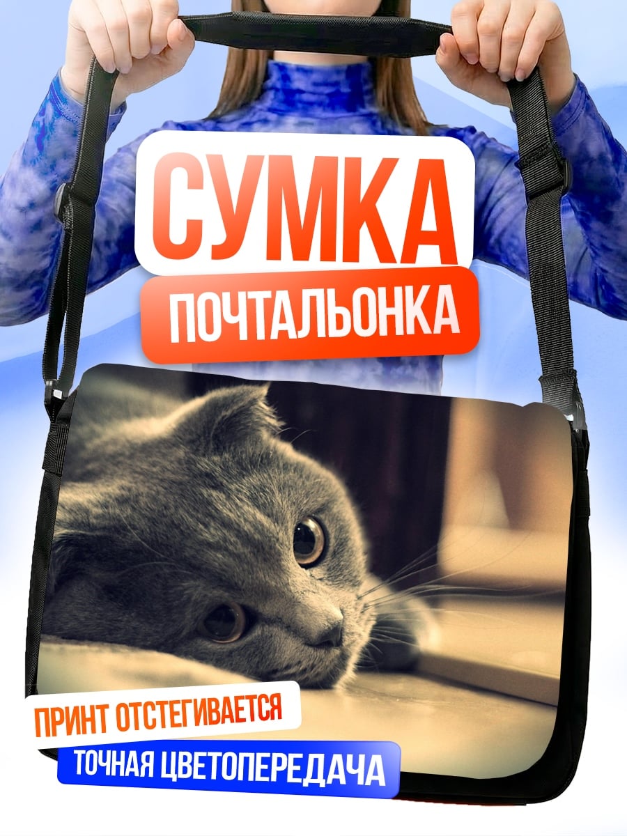 Сумка-почтальонка грустный кот
